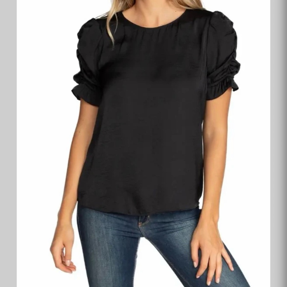 Ruched Sleeve Black Top